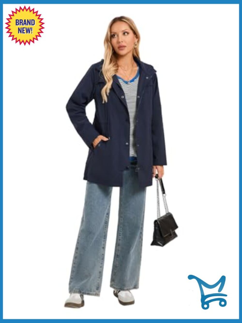 Waterproof Rain Jacket with Hood Lightweight Windbreaker Long Coat - Picture 6 of 7